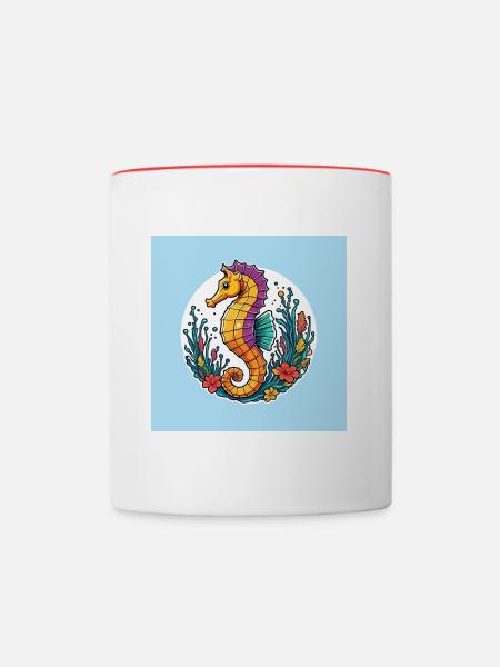 Hübsches dekoratives Seepferdchen - Tasse zweifarbig - Weiß/Rot