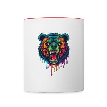 08 Bunter wilder böser Monster Bär Farbtropfen - Tasse zweifarbig - Weiß/Rot - Vorne