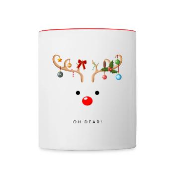 Rudolph Rentier mit roter Nase - Weihnachten - Tasse zweifarbig - Weiß/Rot - Vorne