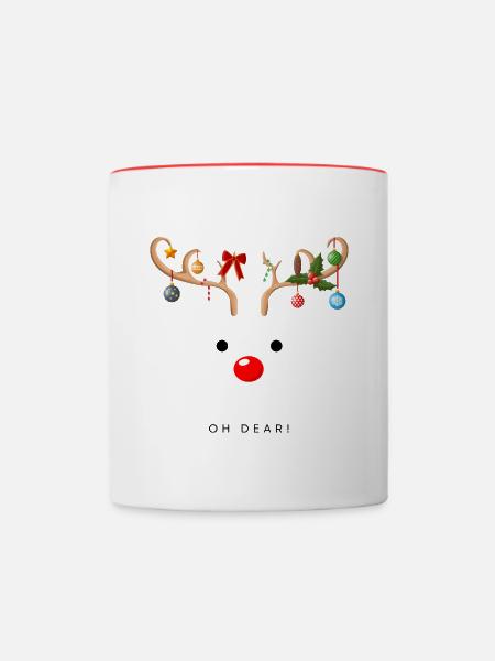 Rudolph Rentier mit roter Nase - Weihnachten - Tasse zweifarbig - Weiß/Rot