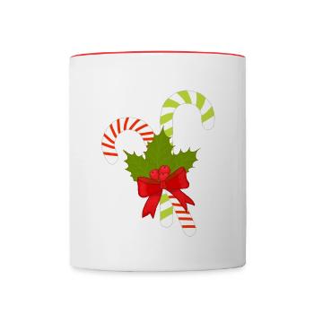 Zuckerstangen mit Mistelzweig - Tasse zweifarbig - Weiß/Rot - Vorne
