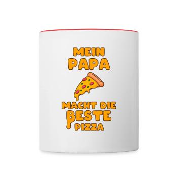 Mein Papa macht die beste Pizza Spruch Pizzeria - Tasse zweifarbig - Weiß/Rot - Vorne