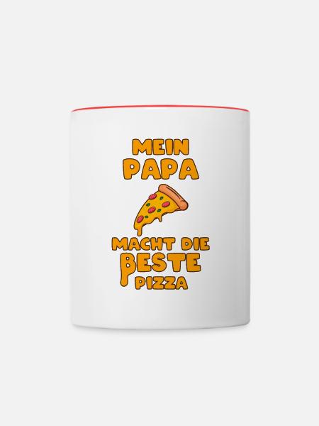 Mein Papa macht die beste Pizza Spruch Pizzeria - Tasse zweifarbig - Weiß/Rot
