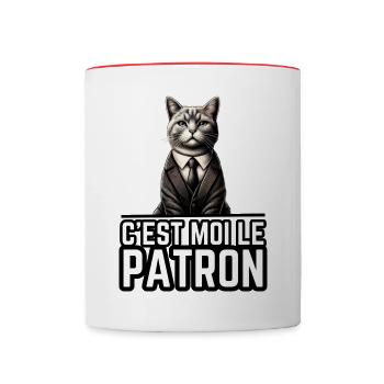 C'est moi le patron - chat - idée cadeau - Mug contrasté - blanc/rouge - Devant