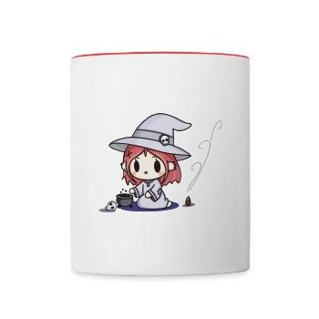 Sorcière mignonne avec chaudron - Mug contrasté - blanc/rouge - Devant