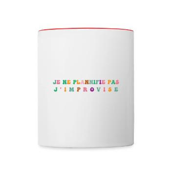je ne plannifie j'improvise, théâtre d'impro - Mug contrasté - blanc/rouge - Devant
