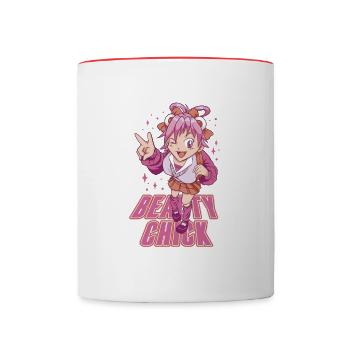 Rosa Haare Anime-Mädchen - Tasse zweifarbig - Weiß/Rot - Vorne