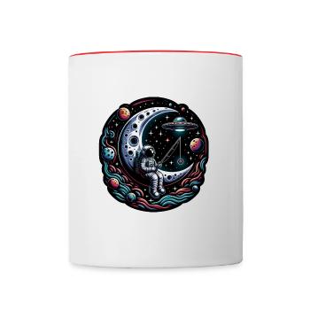 Astronaut sitzt auf der Mondsichel und angelt - Tasse zweifarbig - Weiß/Rot - Vorne