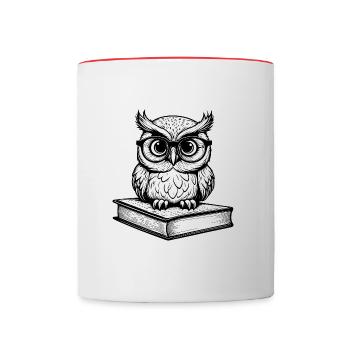 Little funny owl with glasses sitting on book - Contrasting Mug - white/red - Front