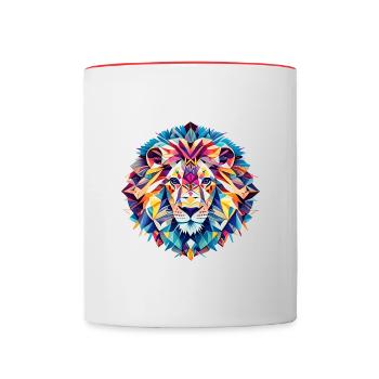 Geometrische Fauna, Löwe, Geo Wild - Tasse zweifarbig - Weiß/Rot - Vorne