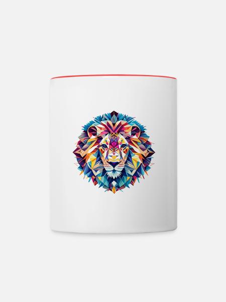 Geometrische Fauna, Löwe, Geo Wild - Tasse zweifarbig - Weiß/Rot