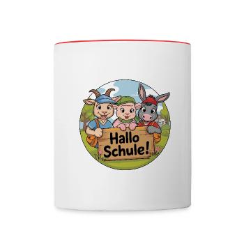 Erster Schultag mit lustigen Tieren - Tasse zweifarbig - Weiß/Rot - Vorne