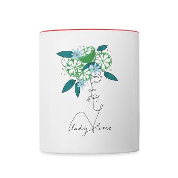 Lady Lime Lineart Design - Mug contrasté - blanc/rouge - Devant