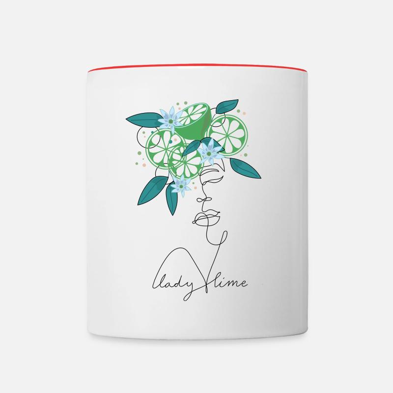 Lady Lime Lineart Design - Mug contrasté - blanc/rouge