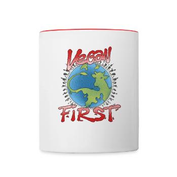 Vegan First - Tasse zweifarbig - Weiß/Rot - Vorne