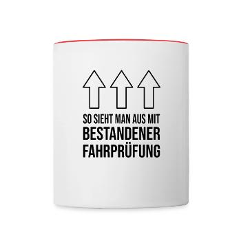 Führerschein bestanden - Tasse zweifarbig - Weiß/Rot - Vorne