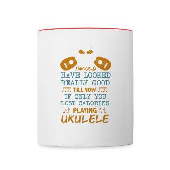 Musicien Amant Joueur de Ukulélé Guitare Hawaïen - Mug contrasté - blanc/rouge - Devant