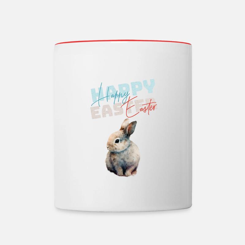 Drôle mignon joyeux lapin de Pâques - Mug contrasté - blanc/rouge