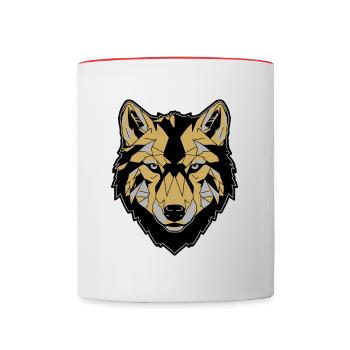 Wolfs Gesicht, Gold - Tasse zweifarbig - Weiß/Rot - Vorne