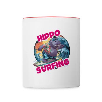 Hippo surfing lustiges cooles stylisches Hippo - Tasse zweifarbig - Weiß/Rot - Vorne