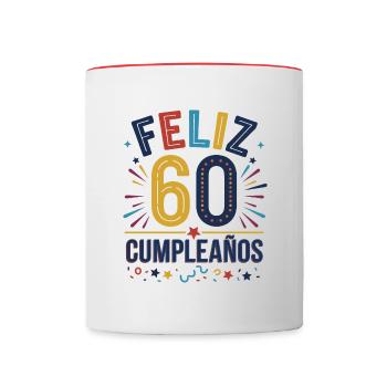 ¡Feliz 60 Cumpleaños! - Tasse zweifarbig - Weiß/Rot - Vorne