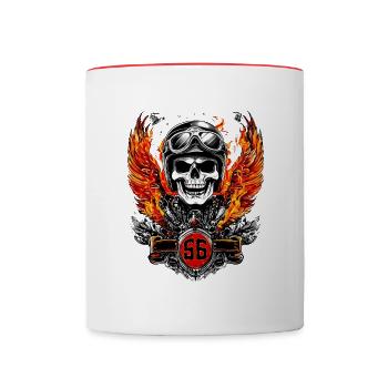 Biker 56 Birthday Skull Motorcycle - Contrasting Mug - white/red - Front