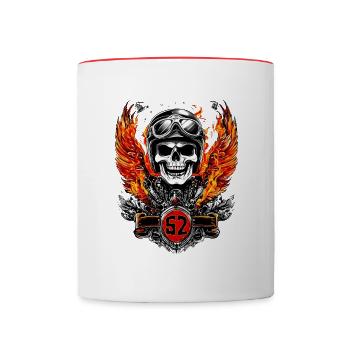 Biker 52 Birthday Skull Motorcycle Emblem Logo - Contrasting Mug - white/red - Front