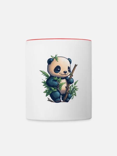 Cute Panda with Bamboo - Tasse zweifarbig - Weiß/Rot