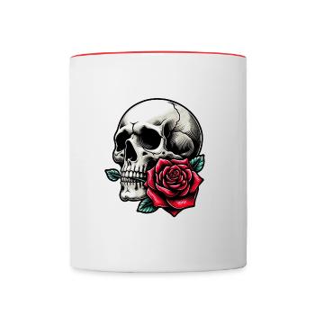 Skull with rose between the teeth - Contrasting Mug - white/red - Front