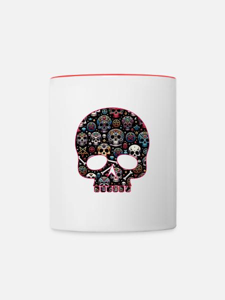 Buntes dekoratives Skullmuster - Tasse zweifarbig - Weiß/Rot