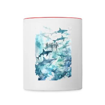 Aquarelle : banc de requin - Mug contrasté - blanc/rouge - Devant