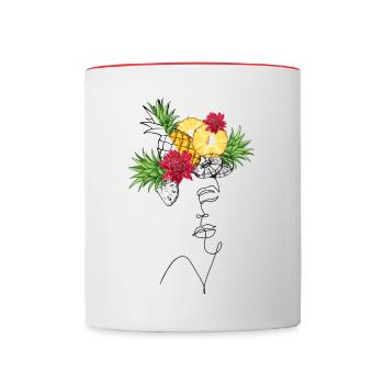 Ananas Lady Lineart - Mug contrasté - blanc/rouge - Devant