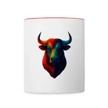 WPAP Polygon Stil Tiere - Stier Porträt - Tasse zweifarbig - Weiß/Rot - Vorne