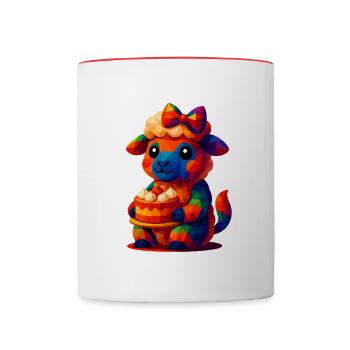 WPAP Polygon Kawaii Style Animals Baby Sheep (Lamb) - Contrasting Mug - white/red - Front
