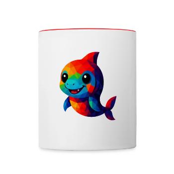 WPAP Polygon Kawaii Stil Tiere Baby Hai - Tasse zweifarbig - Weiß/Rot - Vorne