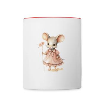 Bébé souris peinte à la main, aquarelles - Mug contrasté - blanc/rouge - Devant