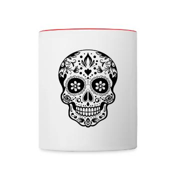 Calavera Sugar Skull, schwarz weiß - Tasse zweifarbig - Weiß/Rot - Vorne