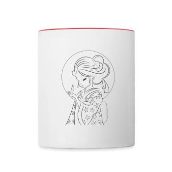 Illustration de geisha kawaii - Mug contrasté - blanc/rouge - Devant