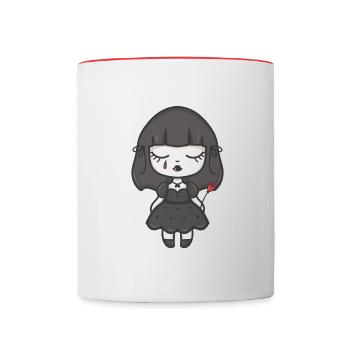 Gothic Doll with Red Rose - Contrasting Mug - white/red - Front