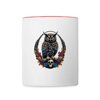 Hibou décoratif avec crâne et pétales de rose - Mug contrasté - blanc/rouge - Devant