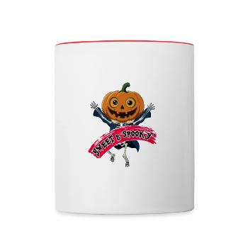 Funny Dancing Happy Halloween Skeleton - Contrasting Mug - white/red - Front