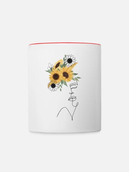 Lady Lineart Sunflowers - Contrasting Mug - white/red