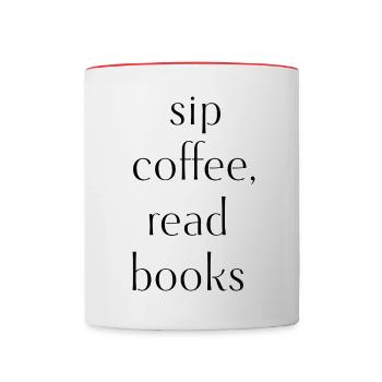 sip coffee, read books . Sipping coffee, books - Contrasting Mug - white/red - Front