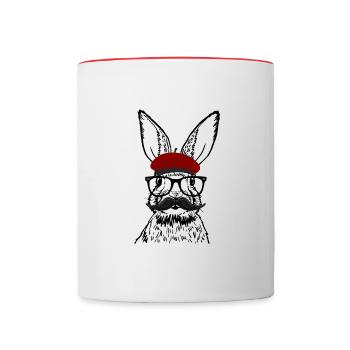Bunny with glasses - Contrasting Mug - white/red - Front