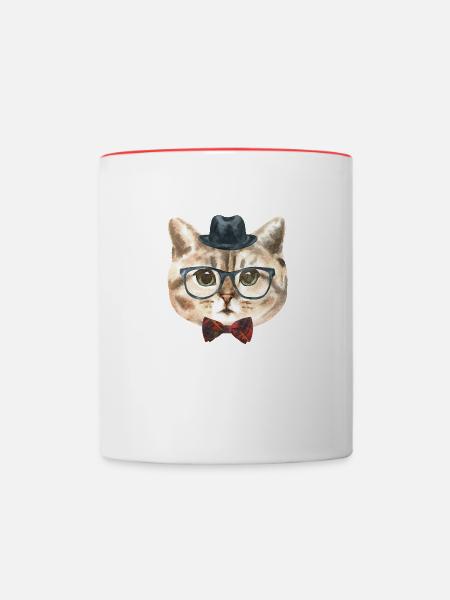 Nerd Katze - Tasse zweifarbig - Weiß/Rot
