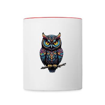Hibou décoratif assis sur une branche - Mug contrasté - blanc/rouge - Devant