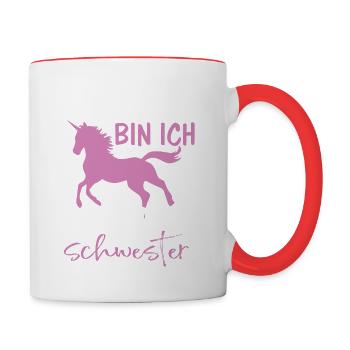 Endlich bin ich große Schwester - Tasse zweifarbig - Weiß/Rot - Rechts