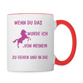 Wenn du das lesen kannst - Pferd & Katze - Tasse zweifarbig - Weiß/Rot - Rechts