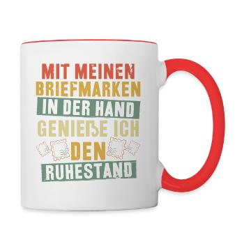 Mit meinen Briefmarken genieße ich den Ruhestand - Tasse zweifarbig - Weiß/Rot - Rechts
