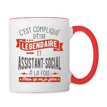 légendaire et assistant social - Mug contrasté - blanc/rouge - Droite